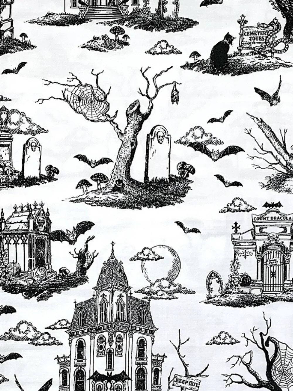 🆕 Halloween King Sheet Set Haunted House Cemetery Toile Black Cat Bat Graveyard